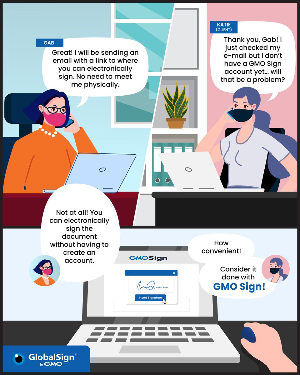 GlobalSignAPAC's tweet photo. Katie can start #electronicallysigning documents without having to go through an entire registration process! All it takes is a few clicks with #GMOSign.
Conveniently manage and sign documents with GMO Sign: https://t.co/rXaH11G6uJ
#DigitalSignatures #GlobalSignAPAC https://t.co/o8HULMnsSc