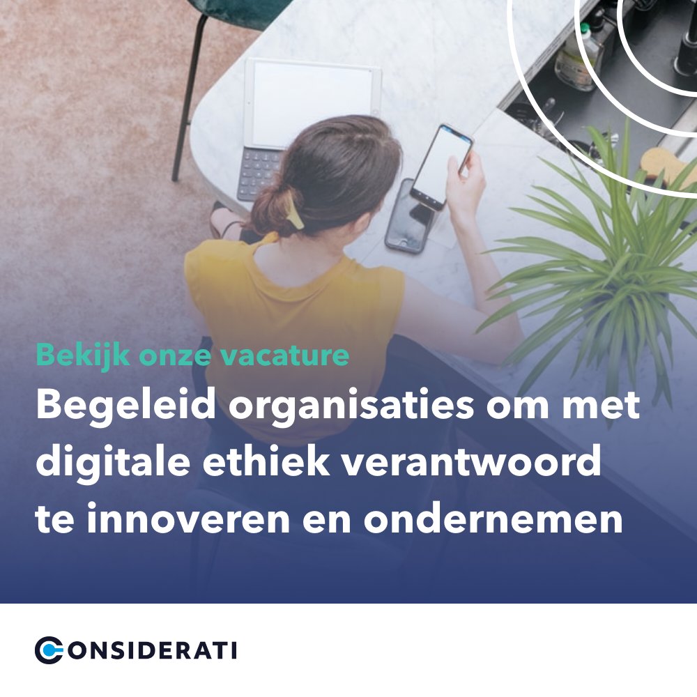 Ben jij intrinsiek gemotiveerd om ethische vraagstukken over de inzet van #technologie praktisch en met gevoel voor organisatiebelangen op te lossen? En wil jij samen met consultants vormgeven aan een sterke adviespraktijk? Reageer dan op onze #vacature:considerati.recruitee.com/o/teamlead-sen…