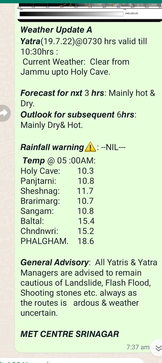 metsrinagar's tweet photo. 𝙒𝙚𝙖𝙩𝙝𝙚𝙧 𝙐𝙥𝙙𝙖𝙩𝙚 𝙅&amp;𝙆:
Today, weather will be mainly Hot &amp;Dry.
Recommend: All sorts of Agri/Horticulture activities.. 
𝙁𝙤𝙧𝙚𝙘𝙖𝙨𝙩 𝙛𝙤𝙧 𝙣𝙭𝙩 5 𝙙𝙖𝙮𝙨: Scattered Rain/Thunderstorm.. https://t.co/MGFteJuT6S