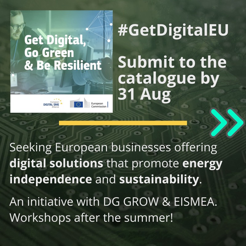 EUdigitalsme's tweet photo. We believe in the innovative potential of #SMEs for #SustainableDigitalisation.

Our action points:
🟩#GetDigitalEU, Go Green💡digital solutions for energy independence
🟩Focus Group #Sustainability
🟩@GDCoalition bringing innovators together.

More info: https://t.co/OZf9kKeOwz