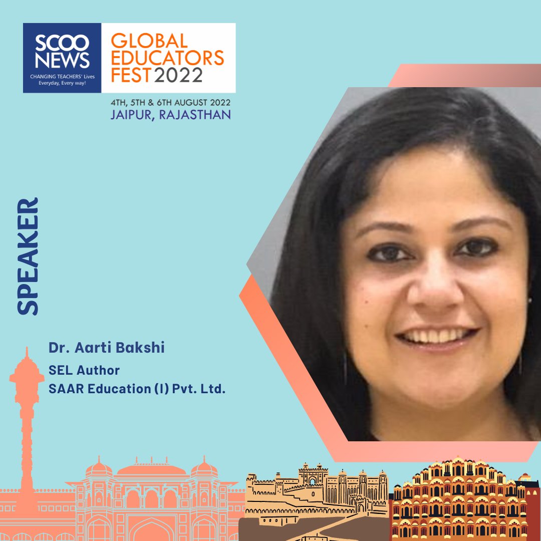 We are honoured to have Dr. Aarti Bakshi, SEL Author, SAAR Education (I) Pvt. Ltd. as a speaker at ScooNews Global Educators Fest 2022 #SGEF2022

Stay tuned as we keep the drum roll going!

Reserve your spot at globaledfest.com