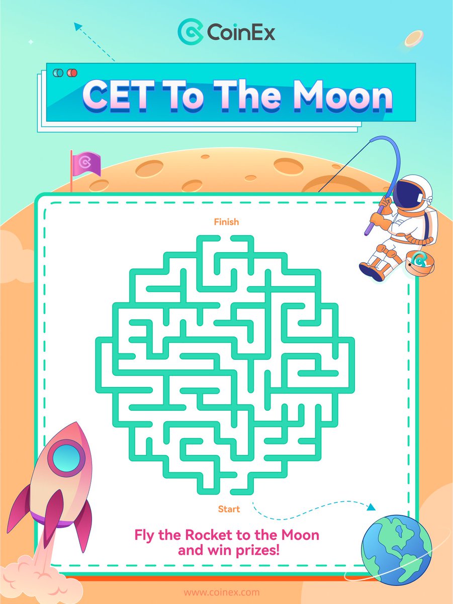 🚀 $CET to the Moon! Fly the rocket, land on the moon, and win CET! 🤩 ✅ Follow @coinexcom ✅ Join t.me/CoinExOfficial… ✅ Solve the maze and comment below 🌕 11 moonwalkers to win 1,969 CET each Submission ends 24th Jul. Good luck, Commander! 🧑‍🚀 #CoinEx #Apollo11