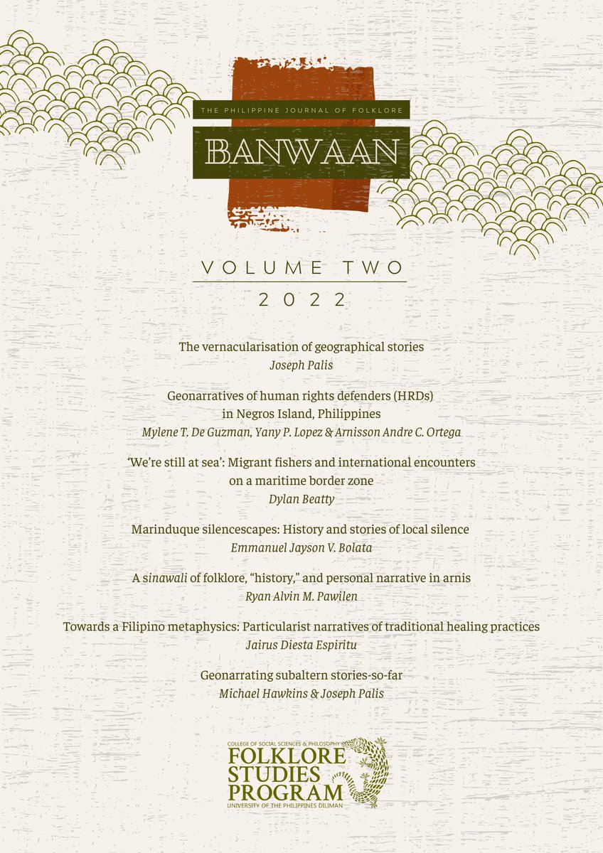 almost there 🤓

Banwaan: The Philippine Journal of Folklore Volume 2, Number 1: Geonarratives (2022)

We will post the link as soon it becomes available.

Abangan.