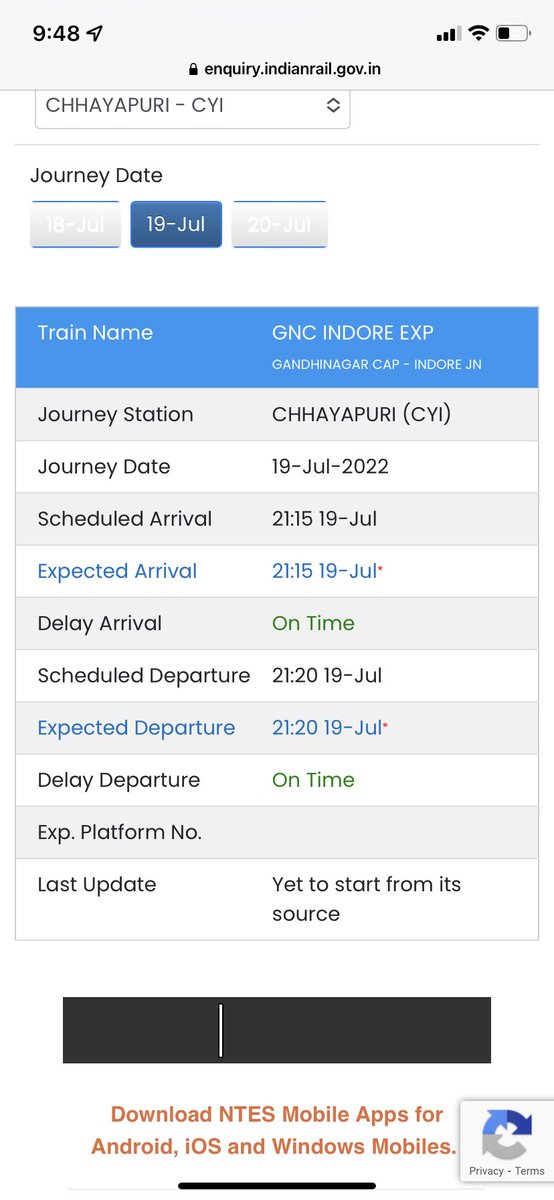 GhotiAjay's tweet photo. @RailwaySeva Sir here it is showing yet to start from source but we don’t know yet that track is open or not yesterday also this is showing yet to start from source but didn’t https://t.co/zXjYtn1VKS