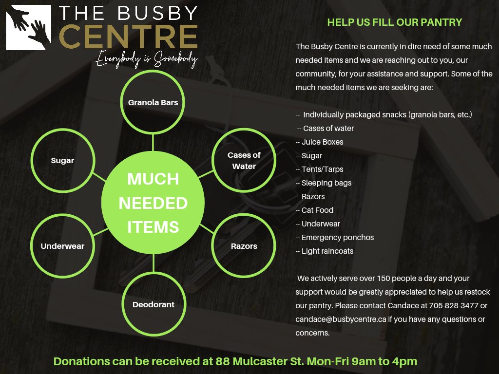 BusbyCentre's tweet photo. Busby is currently seeking some much needed items and this is the perfect opportunity to network and spread awareness for the Busby Centre. 

Your support today changes someone's tomorrow. 

 #opportunity #community #network #busbycentre #teamwork #everybodyissomebody https://t.co/hhJcbuAPL7