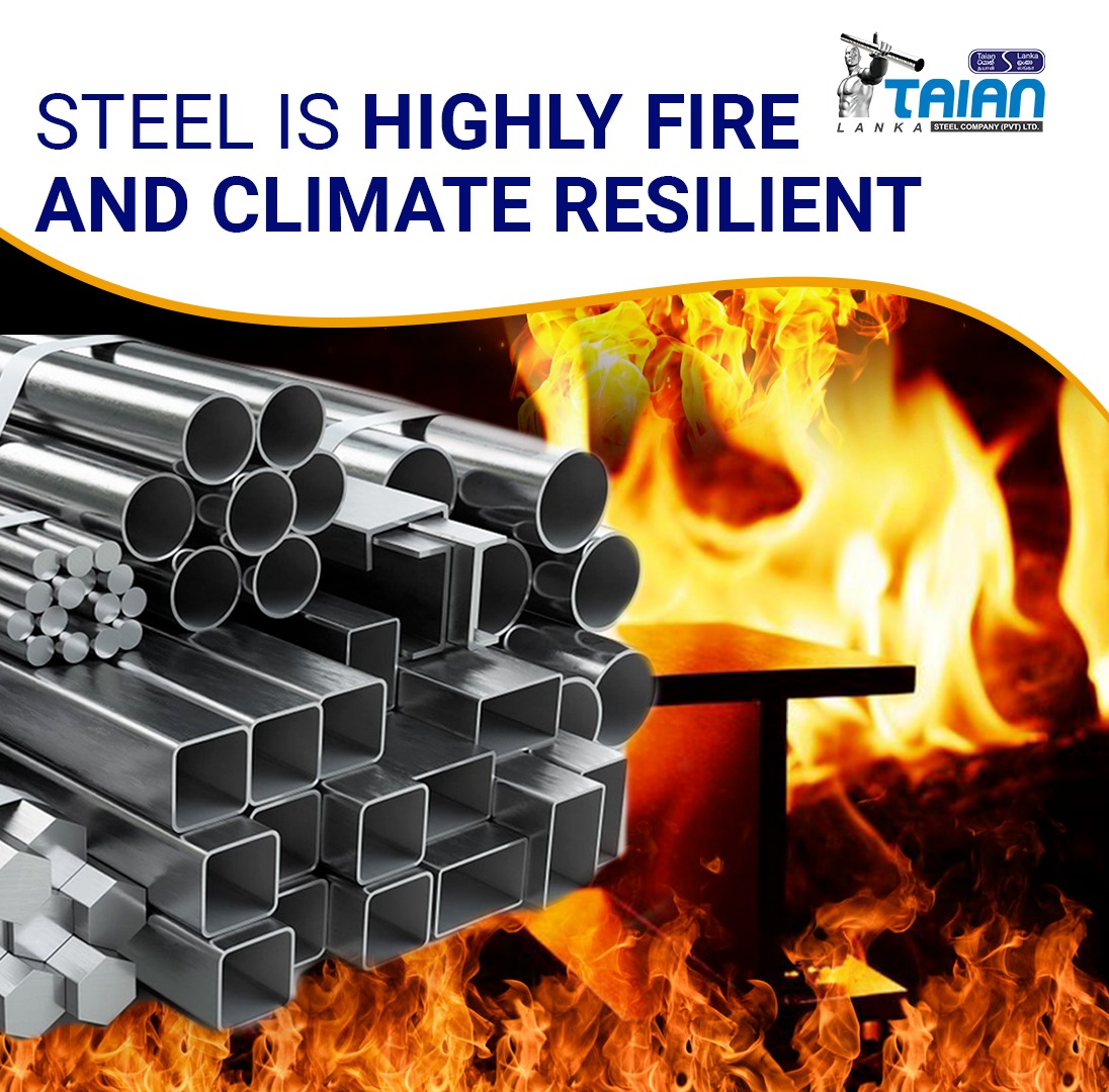 LankaSteel's tweet photo. Steel is highly fire and climate resilient.

#taianlankasteel #cimatechange #SriLanka https://t.co/bYXHo53OG0