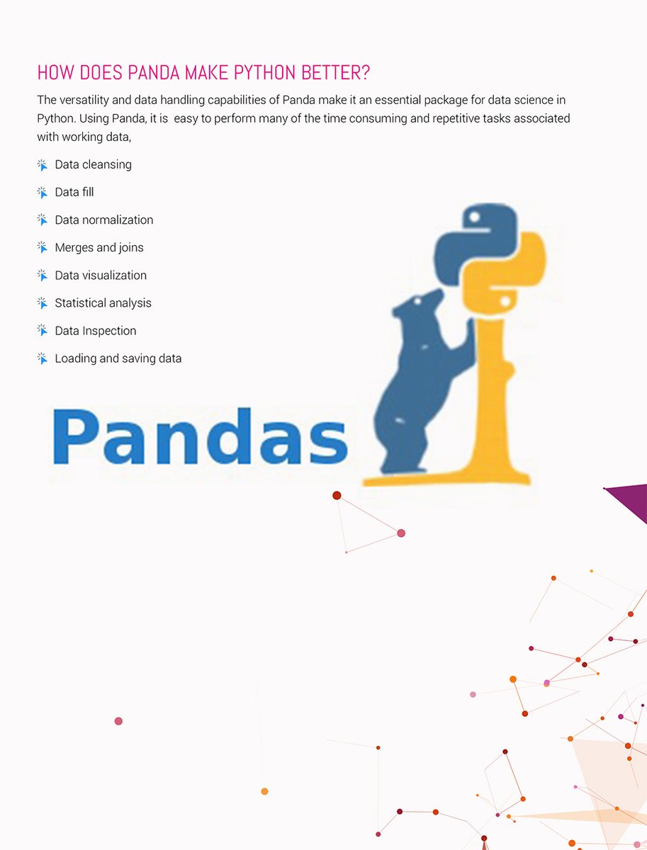 ProTek_'s tweet photo. WHY IS PANDA SO POPULAR
#Panda #Python #DataAnalysis #PythonProgramming #JSON #SQL #Database #AdvantagesofPanda #DataCleansing #DataNormalization #DataVisualization #DataInspection #JSON https://t.co/bAv492a0yI