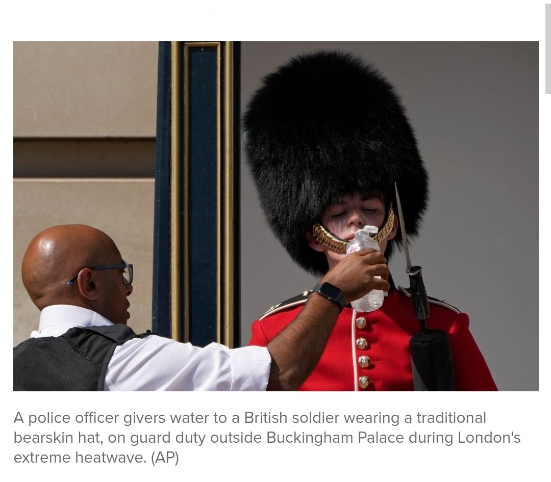 This is a bit messed up.
Surely the guards can have a week off or at the very least dress down a bit. If they die of heat stroke it is on the Royal's hands! <a href="/KensingtonRoyal/">The Prince and Princess of Wales</a> <a href="/RoyalFamily/">The Royal Family</a>