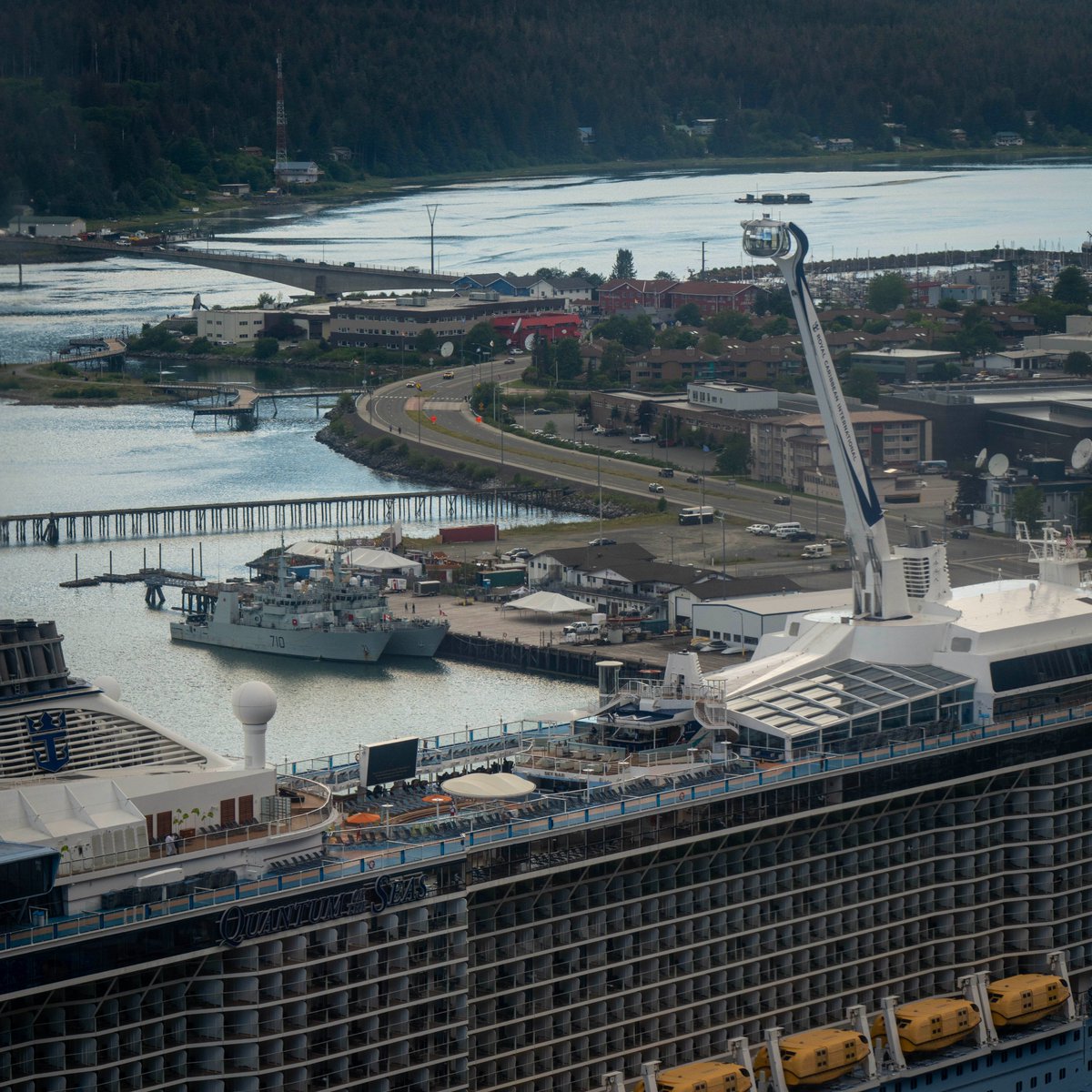 Cruisers on <a href="/QuantumofSeas/">Quantum of the Seas</a> up in the "North Star" pod for a better view of <a href="/HmcsEdmonton/">HMCS Edmonton</a> and <a href="/HMCSBrandon/">HMCS/NCSM Brandon</a> in #Juneau.