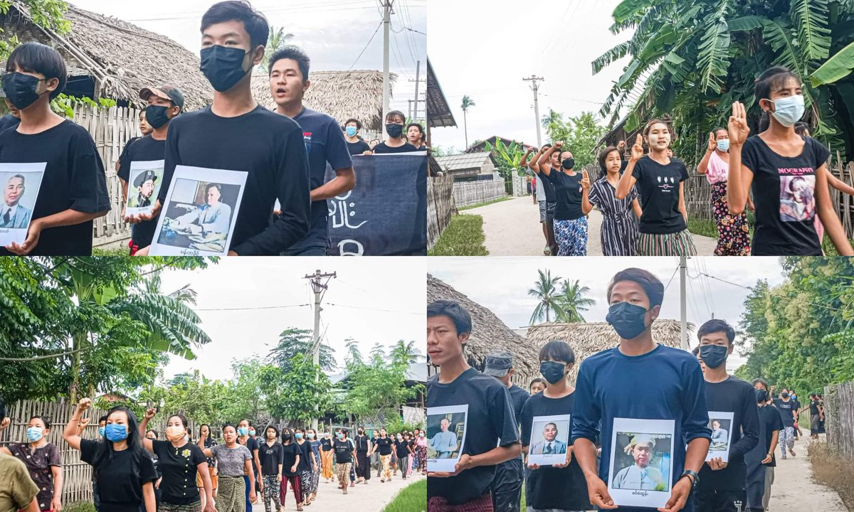 DemoRevoMM's tweet photo. Anti-coup revolutionary strike in a village from Sagaing's Yinmabin township.

MYANMAR MARTYRS’ DAY 
#2022July19Coup #HonorTheFallenHeroes #WhatsHappeningInMyanmar https://t.co/ddu6N3WCXR