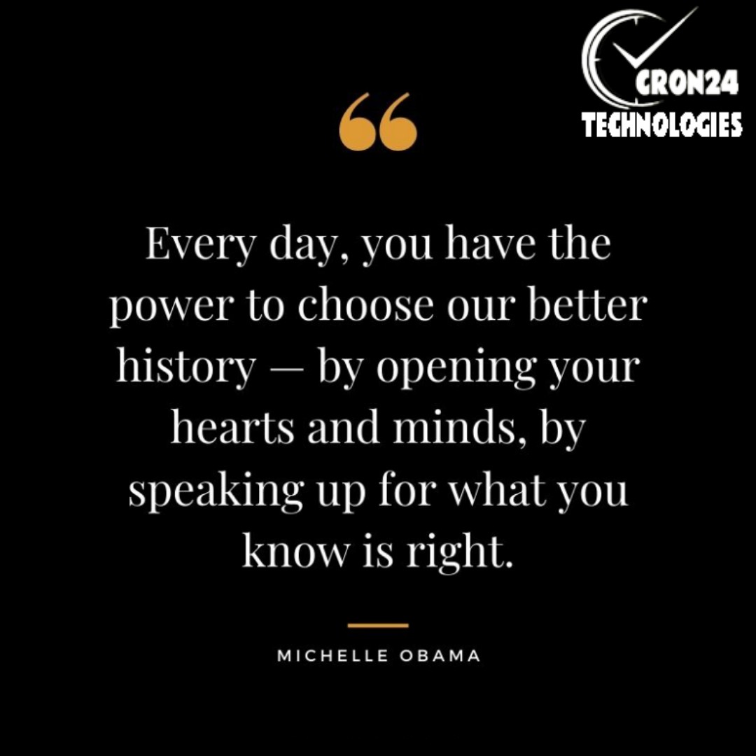 Cron24Tech's tweet photo. Every day, you have the power to choose our better history - by opening your hearts and minds, by speaking up for what you know is right. - Michelle Obama
#cron24 #TuesdayMotivaton #michelleobama #History #startupbusiness #ideas #vacationrentalscript #airbnbclonescript https://t.co/l7hROKtQG7