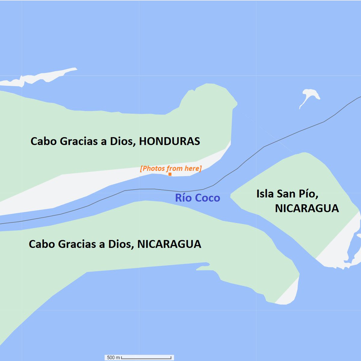 Pillandia's tweet photo. Cabo Gracias a Dios, April 2020. Views from Honduras towards Nicaragua, across the last metres of the Rio Coco, before flowing into the Caribbean Sea.
Location: 15°00'01.3"N 83°08'17.9"W.
https://t.co/Y5n6RtI7hW
🇭🇳 #Honduras #Frontera #Border
🇳🇮 #Nicaragua #RioCoco #Caribe https://t.co/xbNsMqZU2S