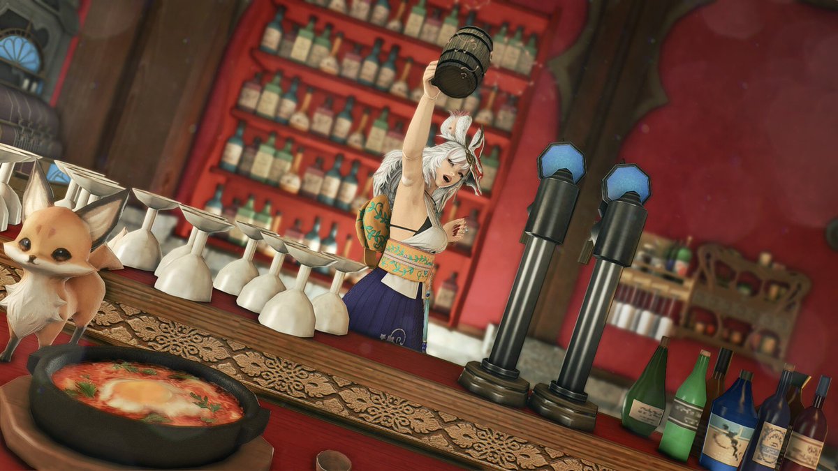 MinaricanoXIV's tweet photo. Your late nights just got better. Visit us at #FoxyLadysDen Izakaya &amp; Korean BBQ, Empyreum W11 P38, Atomos. Highest-quality 🥩cuts, 🍶soju and 🍺beer! 

#FFXIV #FFXIVScreenshots #FF14 #EorzeaPhotos #EorzaSnaps #GPOSERS #NenekoColorS #Viera #Gumiho #XIV_PICTCLIP #ElementalDC https://t.co/i6Wnak8i3H