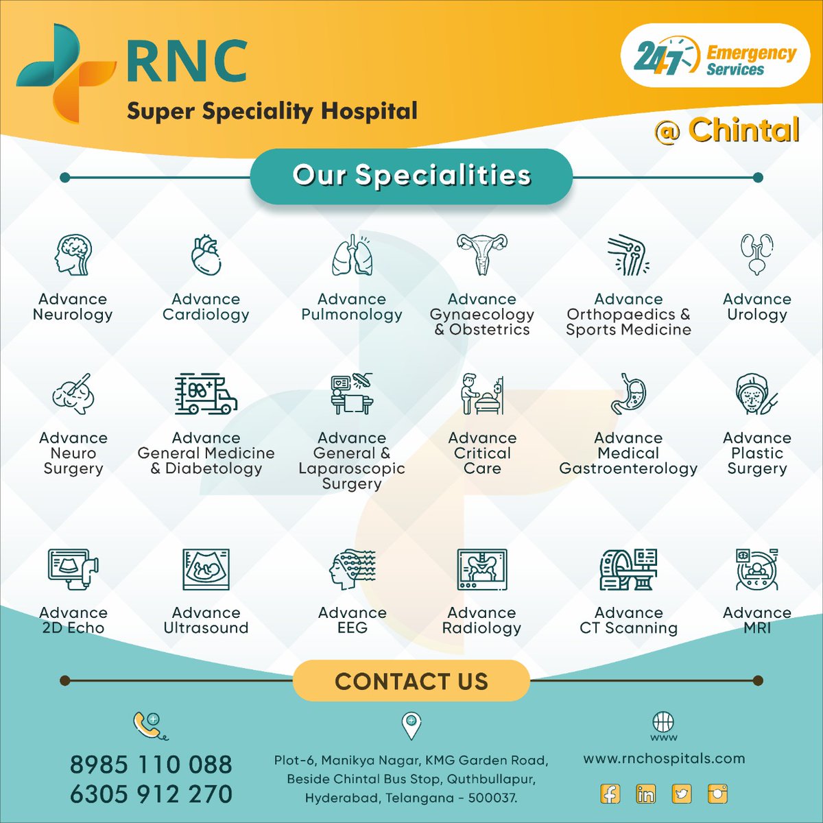 Our Specialties

Reach us: +91-8985110088
Website: rnchospitals.com

#OurSpecialities #neurology #cardiology #Pulmonology #obstetricsandgynecology #orthopaedics #orthopaedicspecialist #urology #neurosurgery #generalmedicine #Diabetologist #chintal #rnchospital