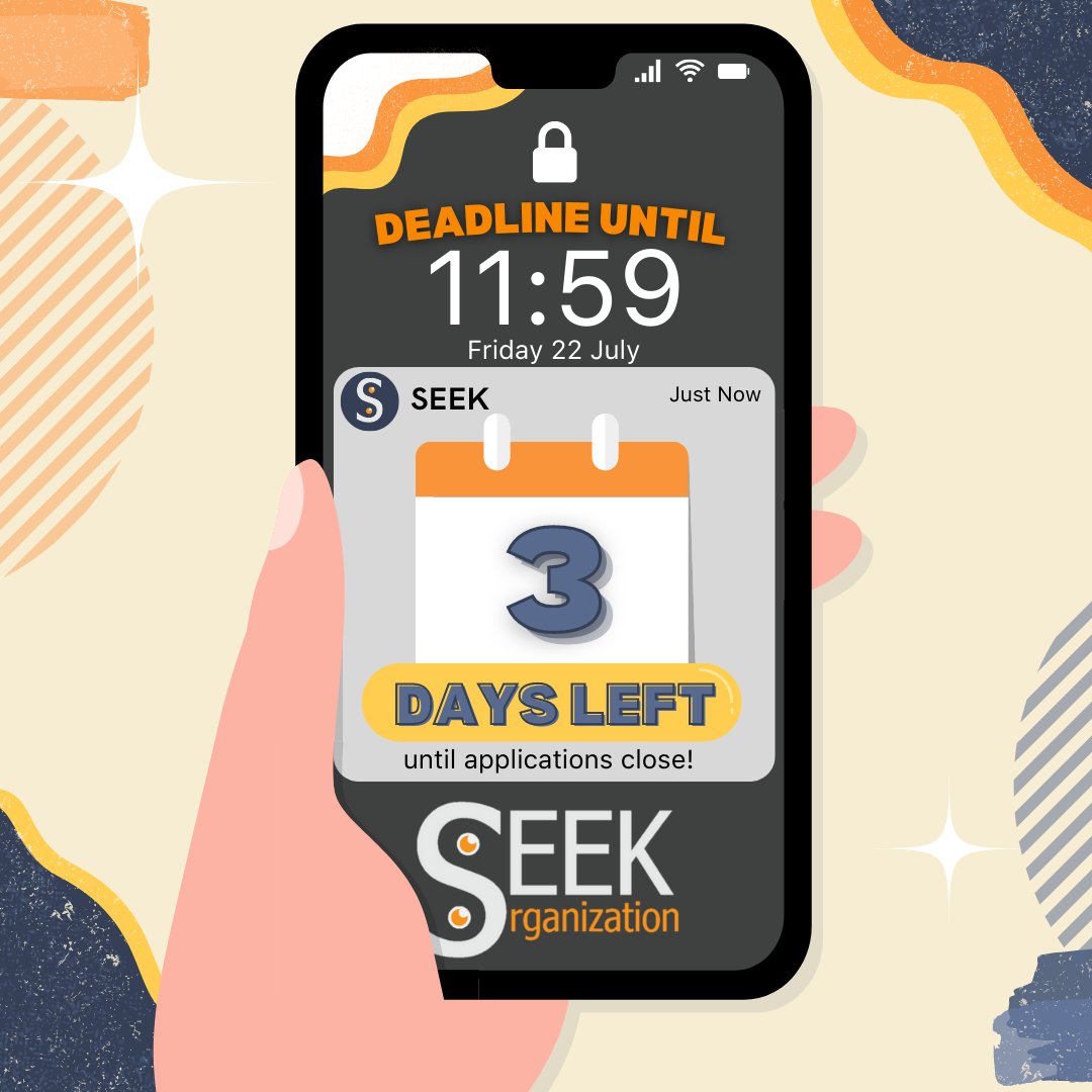 SEEKOrgOfficial's tweet photo. Woah, woah, woah! 😮 Watch out! ⚠️

It is not yet too late to become part of our journey as STEM enthusiasts!🧑‍🔬🔎 Only THREE 3⃣ DAYS left to apply ⏰‼️

Join us now and be a part of our growing community 👇
https://t.co/RrHhuXDL7I

#NowSEEKing
#SEEK2022 https://t.co/Rw5RFdHMeN