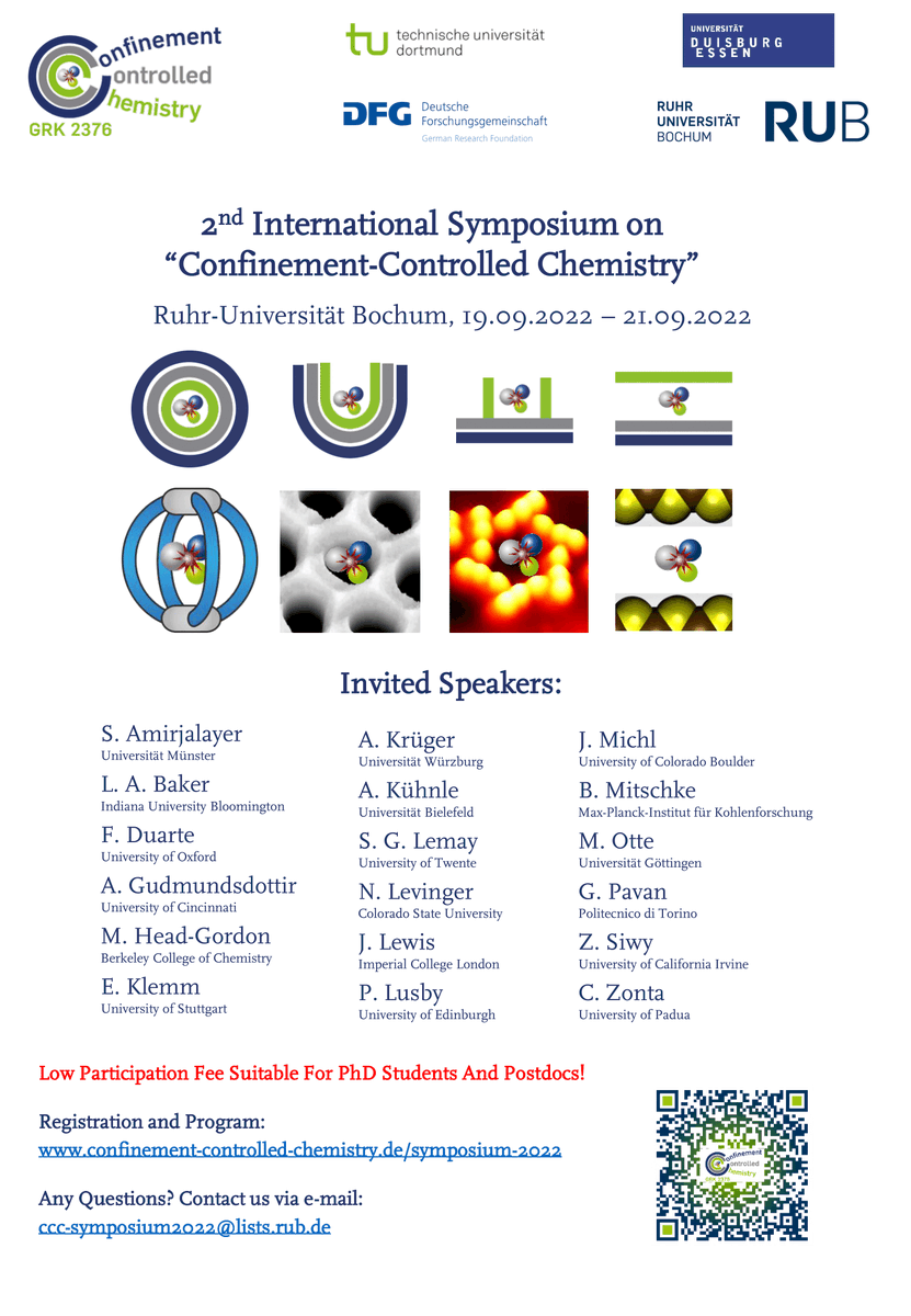 ⚠️⚠️⏳Deadline extension for poster application for our symposium on confinement-controlled chemistry! You can now send us an abstract until July 31. Spread the word and join us for this mini-conference organized by our students with an amazing speaker program! #chemtwitter