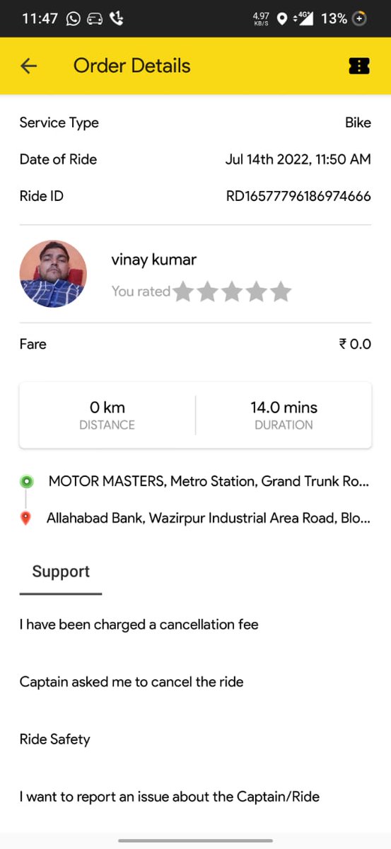 govind04's tweet photo. @RapidoCares this was the order details https://t.co/Jwyyu757sG