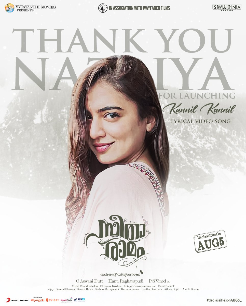 Shanushanavas__'s tweet photo. Thank you #NazriyaFahadh for launching #KannilKannil song  🤍

Watch the lyrical video here: https://t.co/DsXFxkrlhI
 
 @dulQuer @mrunal0801
@Nazriya4U_ @hanurpudi  @Composer_Vishal @ksharishankar @SingerSinduri

@DQsWayfarerFilm 
#SitaRamamOnAug5 #SitaRamam https://t.co/dg88bqbgw6