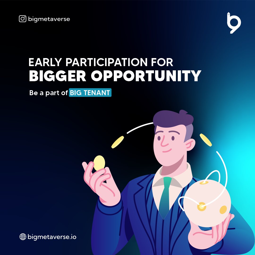 Be a part of the beginning of the BIG Tenant journey
Let's #growtogether

#metaverse #metaversegame #BIGlobby #BIGcoin #bridgeingain #crypto #BIGMetaverse #cryptobusiness #metaversebuilding #metaversearchitecture #nft #AugmentedReality #VirtualReality #game3D
