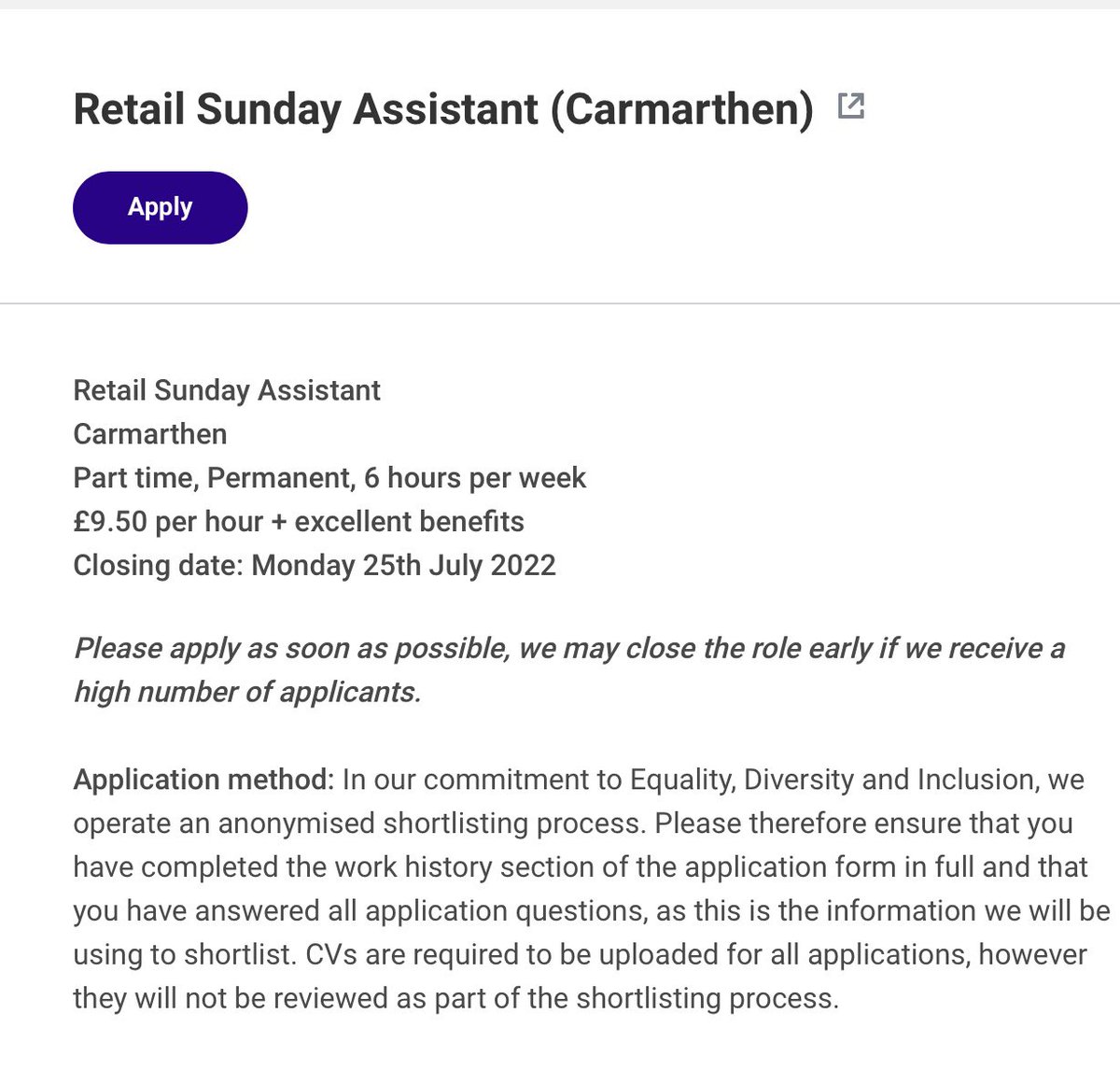 Caroline_Keech's tweet photo. Are you looking for #Sunday #job check out this great opportunity @CRUKShops @CRUKCarmarthen #Carmarthen 

https://t.co/WQmG5pbye6 https://t.co/hdshqj31ko
