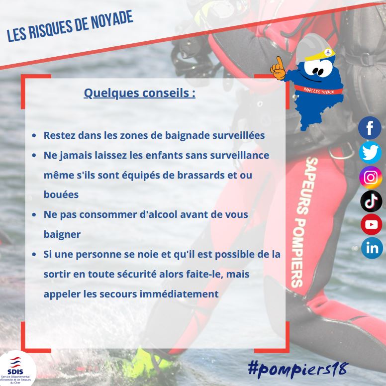 SDIS_18's tweet image. #MardiConseil

Les vacances d'été sont propices à la baignade et le risque de noyade est bien présent.

Restez vigilants et suivez notre #ConseilDePompier 

#prévention #risques #noyade