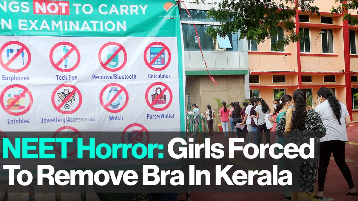 KediaRiddhima's tweet photo. Enough is enough, this kind of humiliation cannot be accepted. Approx. 90 female #NEET aspirants were asked to remove their Bras outside the exam centre because of mental hooks! What is happening in #Kerala? 

Watch: https://t.co/jeuICFc79e 

#NEETUG2022 #neetug2022postpone https://t.co/5rfyz9k5cN