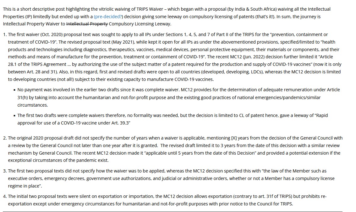 OnadaExpansiva's tweet photo. #PublicHealth #TRIPSWaiver and its (Jabby) Journey: Side by Side Comparison of the (Waiver?) Drafts from 2020 – 2022 https://t.co/6ktDSi2Giv @lokeshvyas0025 @info_justice v @DrRimmer https://t.co/8oKbP9PYUJ