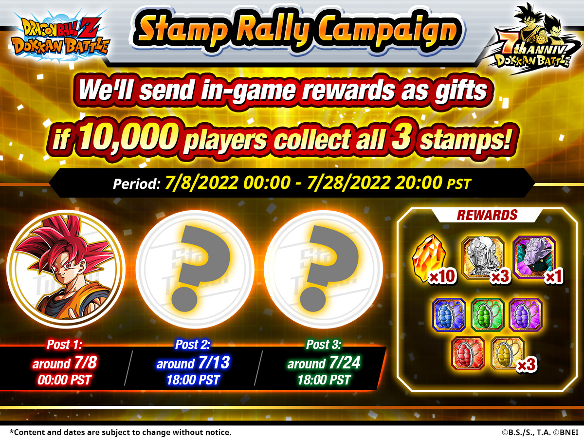 dokkan_global's tweet image. Stamp Rally is on!
Clear all missions and get awesome rewards!
▼Mission①:

▼Mission②:

RT both of them!
 
#DokkanGet3Stamps
#dokkanbattle #dokkanbattleglobal #dokkan #dragonball