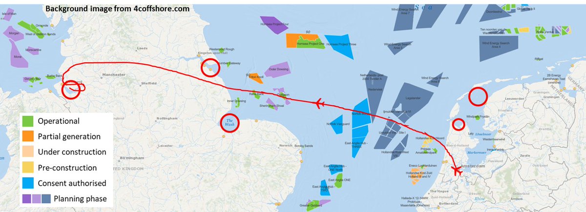 r_green24's tweet image. The #shelduck continue to surprise! After 10 days on the Dee, this adult male moved to the Wadden Sea, ignoring east coast moult sites. He's done the reverse of my flight in April, passing lots of offshore wind farms &amp;amp; gas platforms. See all tracks on shelducks.co.uk/gps-tracking/ #phd