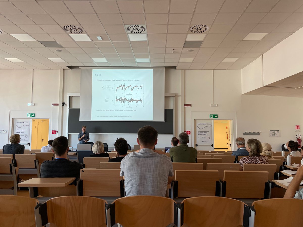 Day 2 of the #iwsm2022 starts with a great talk by <a href="/_timoadam/">Timo Adam</a> on state-switching SDEs 📈