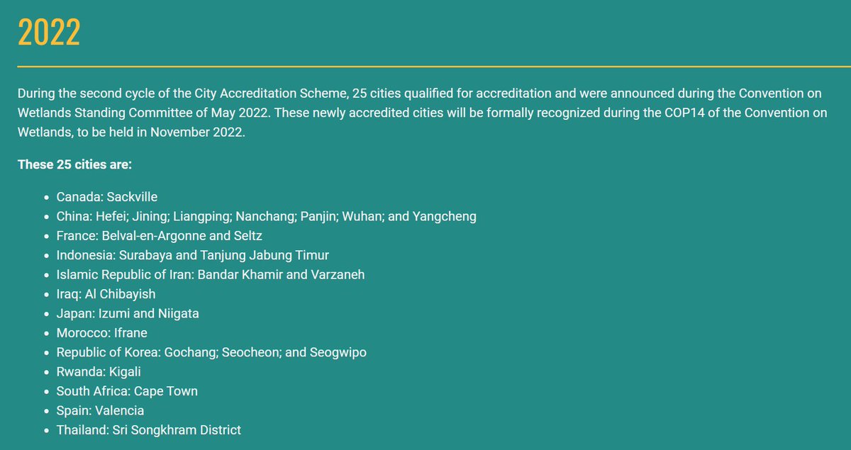 Congratulations to the 25 new #cities accredited under the <a href="/RamsarConv/">Convention on Wetlands</a> Wetland City Accreditation Scheme! 🎉

It recognizes cities across the world's exceptional efforts to safeguard #urbanwetlands 🏙💧

Including a pioneer #CitiesWithNature - <a href="/CityofCT/">City of Cape Town</a> ⛰
citieswithnature.org/25-new-cities-…