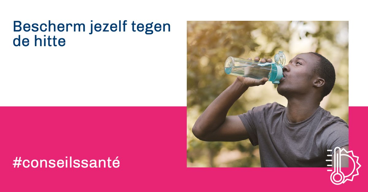 #coupdechaleur : il se cache dans ces températures chaudes. 🥵 Om problemen te voorkomen, raden we je aan voldoende te drinken en fysieke inspanningen op het heetst van de dag te vermijden.