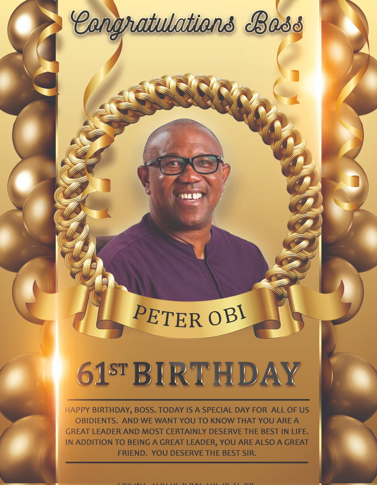 Nigeria shall rise again. Happy 61st birthday to HE Peter Obi. 