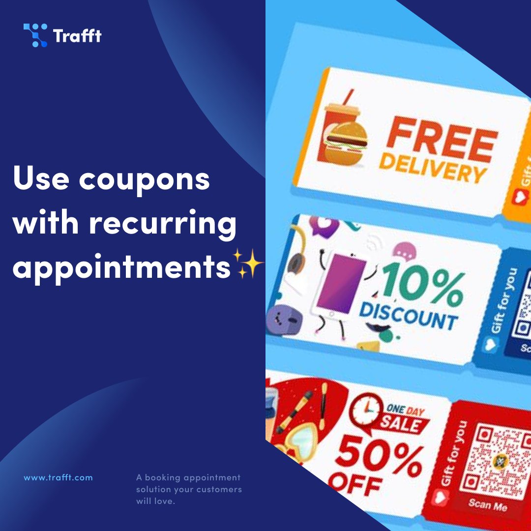 Now, you can allow your customers to use your coupons while booking recurring appointments.

#trafft #saas #technology #business #software #appointmentbookings #booking #appointmentbooking #automatedbooking #salon #salonbooking #eventbooking #barbershop #barbershops #barber