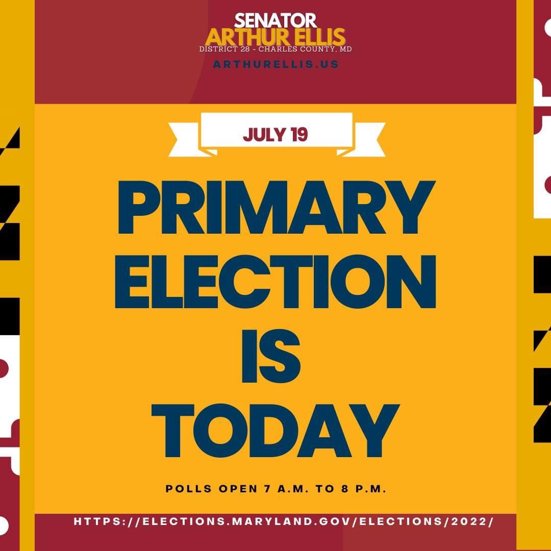 🚨TODAY IS PRIMARY ELECTION DAY. Vote! Tell a friend, share, like, comment and post your voter pics! Polls are open until 8PM today! #MDvotes #ElectionDay #VoteReady #letsgo For your voter resources or poll locations check the link here: elections.maryland.gov/elections/2022…