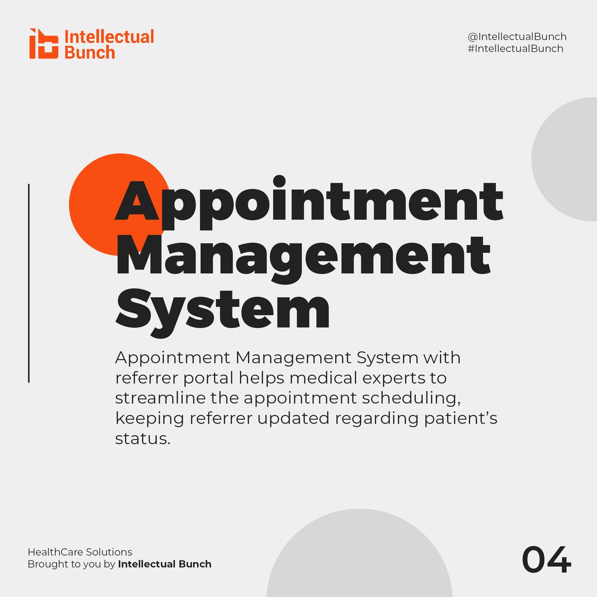 𝐒𝐨𝐥𝐮𝐭𝐢𝐨𝐧𝐬 𝐟𝐨𝐫 𝐇𝐞𝐚𝐥𝐭𝐡𝐜𝐚𝐫𝐞 𝐈𝐧𝐝𝐮𝐬𝐭𝐫𝐲

𝐖𝐞𝐛𝐬𝐢𝐭𝐞: bit.ly/3l5eqz6 

#hospital #hospitalmanagementsystem #health #healthcare #practicemanagementsystem #appointment #AppointmentManagementSystem #uk #england #london #intellectualbunch