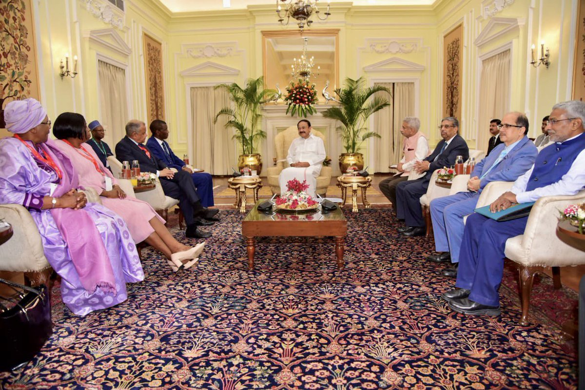The Vice President, Shri M. Venkaiah Naidu today met four African leaders over lunch at Hyderabad House in New Delhi today. #IndiaAfrica