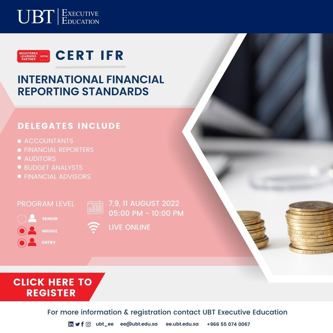 UBT_EE's tweet photo. Upgrade your competence in Finance and Accounting and be a designated IFRS professional with this 3-day international certified program.

#acca #ifrs #finance #financialreporting #accounting #internationalauditing #auditing #auditors #executiveeducation #onlinetraining #ubtee https://t.co/pcqwZuIVwm
