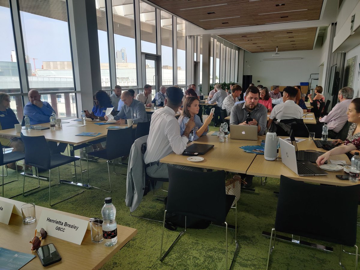 Getting ready to kick off at this morning's #GBCCQBR with great turnout from our intrepid in the room delegates (lots of gratitude for the aircon <a href="/MyBCU/">Birmingham City University</a>!)

Can't make it? Head on over to the <a href="/GrBhamChambers/">GreaterBhamChambers</a> LinkedIn page where we're trialling a LinkedIn live stream of the event