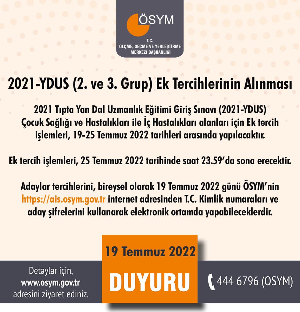 OSYMbaskanligi's tweet photo. 2021-YDUS (2. ve 3. Grup) Ek Tercihlerinin Alınması

https://t.co/TeP8RUwNYv https://t.co/3zeVi43wId