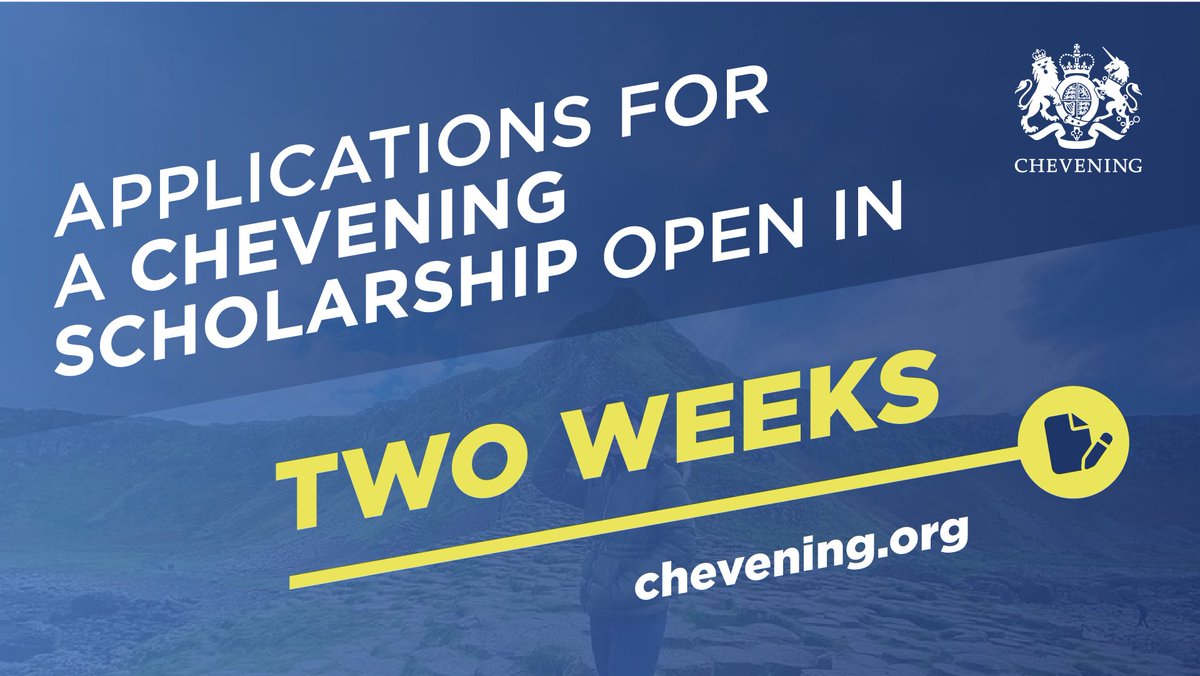 There are only two weeks to go until applications to study in the UK on a fully funded #Chevening scholarship open! 

Start thinking about which courses you’d like to apply for today: Chevening.org/courses

#MyCheveningJourney