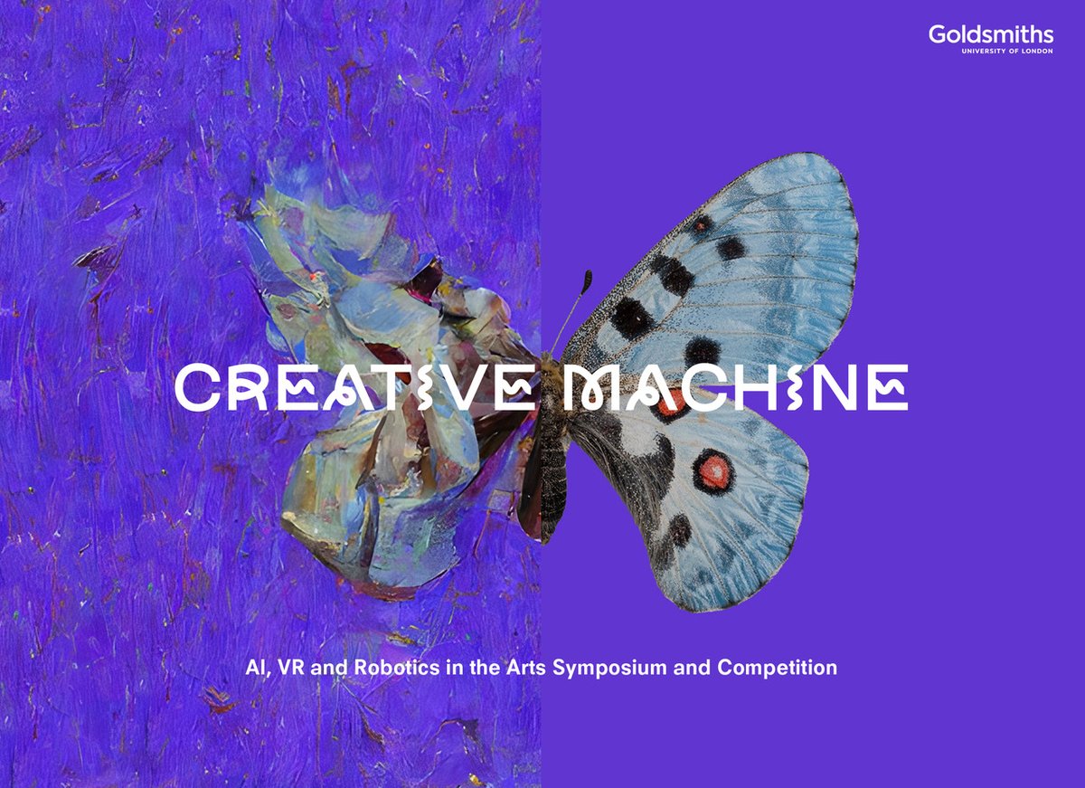 Goldsmiths Computing (@goldcomputing) on Twitter photo The Department of Computing, in collaboration with the <a href="/turinginst/">The Alan Turing Institute</a>, is presenting the latest applications of AI to creativity in a one-day symposium and exhibition! 🦋
The event will be held on the 8th of September! Don't miss it! 📅🎟️
eventbrite.com/e/creative-mac… The Department of Computing, in collaboration with the <a href="/turinginst/">The Alan Turing Institute</a>, is presenting the latest applications of AI to creativity in a one-day symposium and exhibition! 🦋
The event will be held on the 8th of September! Don't miss it! 📅🎟️
eventbrite.com/e/creative-mac…