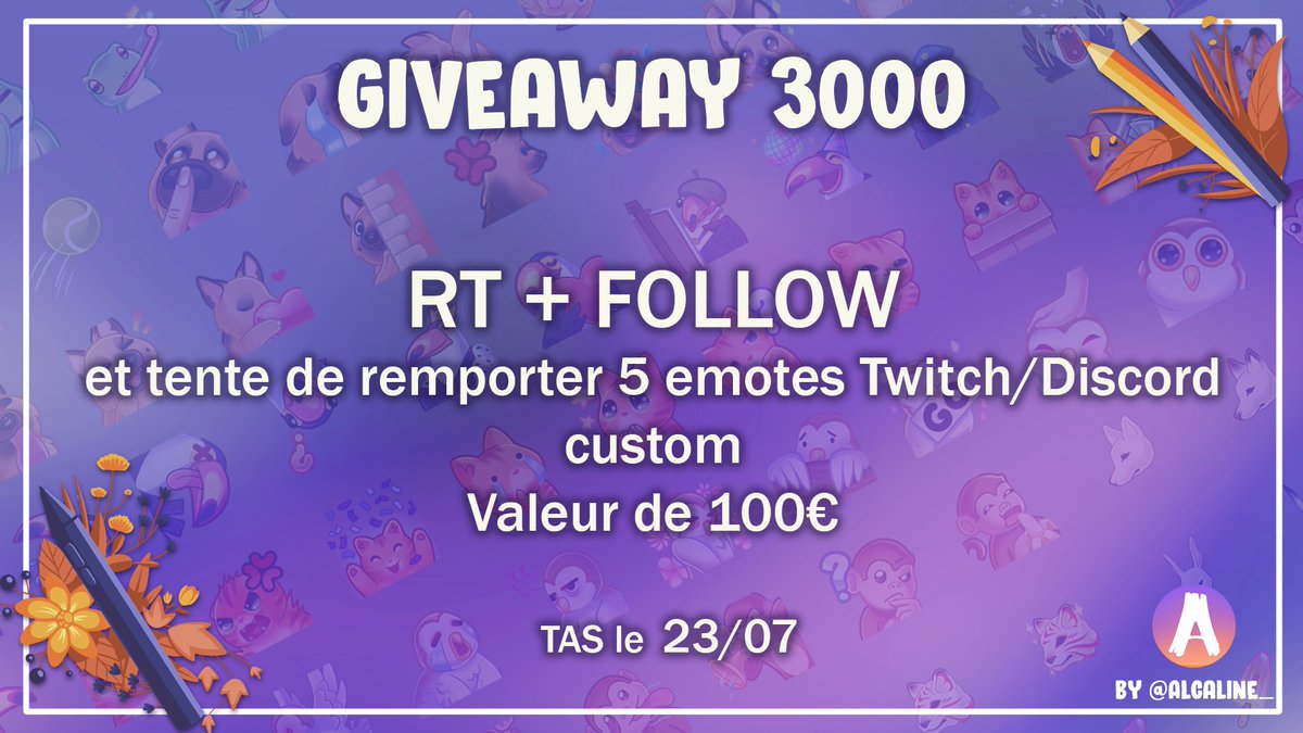 Alcaline_'s tweet photo. Ca y est on y est arrivé 😳
Giveaway pour les 3k ! 

5 emotes custom à gagner
RT +Follow

Comme d'habitude, les comptes à concours sont éliminés d'office :) https://t.co/OOcKjKBNDf