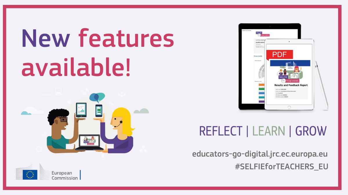 #SELFIEforTEACHERS_EU updates with + features! 

🛠 Access more features as a group creator to support your groups

⤵ Download your complete Feedback Report with more visuals and graphics
 …and much more!

📲 Join us and develop your digital competence➡ educators-go-digital.jrc.ec.europa.eu