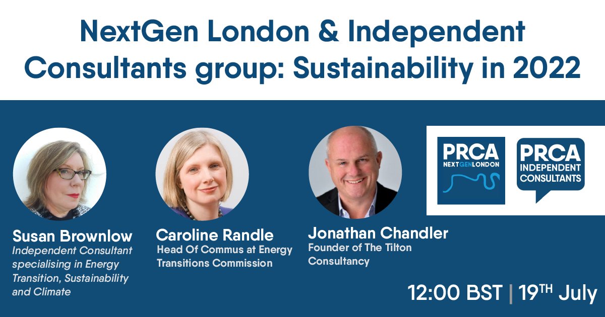 Join our NextGen London &amp; Independent Consultants Group collab today at 12 pm BST to dissect sustainability from all angles.

🎙<a href="/jonchandler1/">jonathan chandler</a>
🎙 @resonatespr's Susan Brownlow
🎙<a href="/carolinerandle2/">Caroline Randle</a>

Book: ow.ly/9ohr50JOrt2 | <a href="/MonikaBoudova/">Monika Boudová</a>