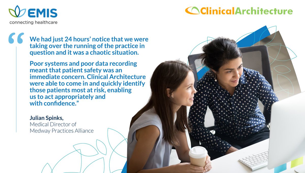 EMIS Group (@emisgroup) on Twitter photo When Medway Practices Alliance took over the running of a struggling local GP practice, it quickly became clear that its safeguarding register was out of date and unreliable.
Find out how <a href="/ClinicalArch/">Clinical Architecture</a> can help you with your patient data: okt.to/wiENbP When Medway Practices Alliance took over the running of a struggling local GP practice, it quickly became clear that its safeguarding register was out of date and unreliable.
Find out how <a href="/ClinicalArch/">Clinical Architecture</a> can help you with your patient data: okt.to/wiENbP