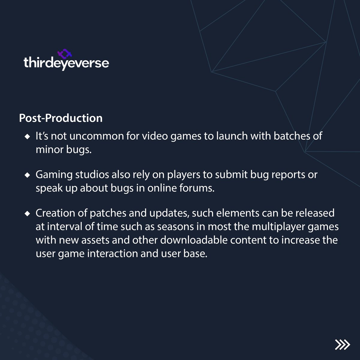 thirdeyeverse_'s tweet photo. Stages of Game Development : An inside look
.
to read more about this content visit :
https://t.co/Z9Dpmfc31j
.
#gamedevelopment #hypercasualgames #thirdeyeverse #gamedev
#gamer #KickMania #android #androidgames #UNITYGAMES2022 #unity3d #unitygamedevelopment https://t.co/tS3SH979yw