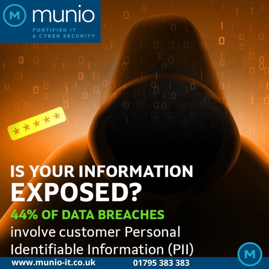 It’s not IF but WHEN your organisation suffers a data breach. Ask us how you can proactively protect customer and employee PII. 
#PII #protectcustomerdata #protectemployeedata #protectSMBdata #gomunio

munio-it.co.uk/cyber-security