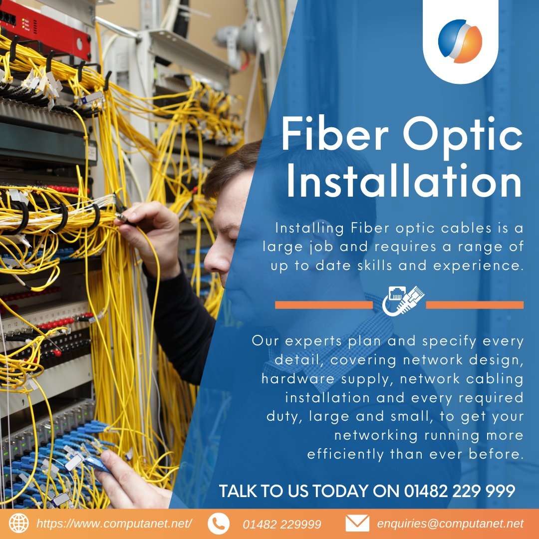 ComputanetMSP's tweet photo. Here at Computanet we offer Fiber Optic Installation!
Want to know how this will benefit your business, IT and improve your data speeds - Talk to us today on 01482 229 999
#Computanet #ITsupport #ManagedIT #Technology https://t.co/ZyEgd9ignW