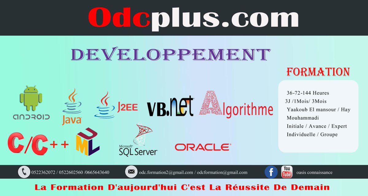 OConnaissance2's tweet photo. 🎓 Formation développement informatique en 1 - 2 - 3mois à Casablanca
⭕️ Formations en mini groupe
📱0522362072/0522602560
🌐 https://t.co/aXD4yiuGPl 
#marocain #formation #informatique #development #Website #developper #Maroc https://t.co/0hQPur45ip